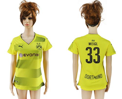Women's Dortmund #33 Weigl Home Soccer Club Jersey - Click Image to Close